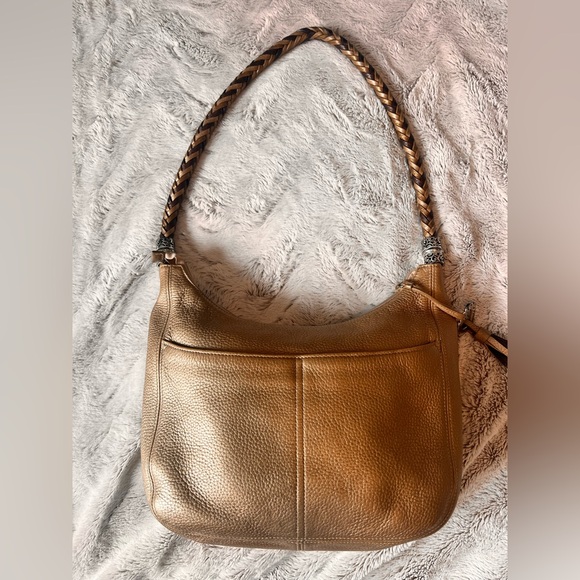 Brighton Hobo Barbados Handbag Bronzed Brown Pebbled Leather Braided PreLoved - Picture 3 of 15
